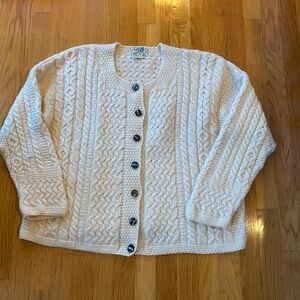 Carraig Donn Aran Cardigan Women’s Medium 100% Pure New Wool Cream Ireland